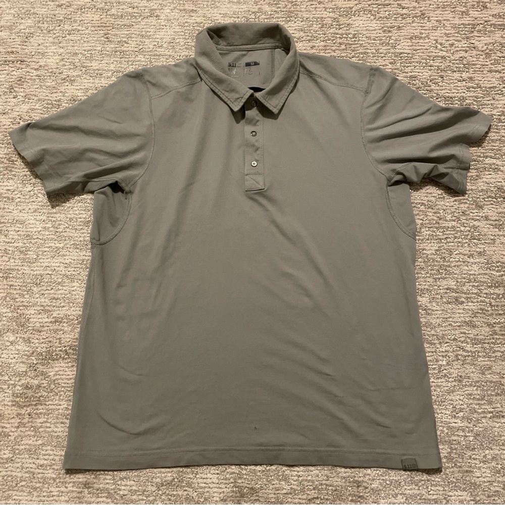 5.11 Tactical Mens Performance Snap Polo Shirt Gray Size Medium Short Sleeve